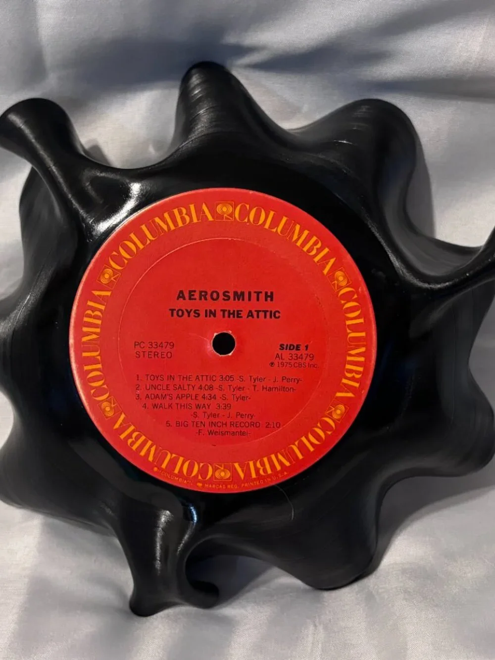 Aerosmith Toys in the Attic Vinyl Record Bowl Columbia 1975 Upcycled Decor